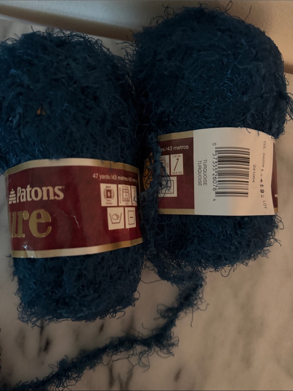 Patons Luxe Eyelash Yarn - Teal Turquoise lot of 3; NWT